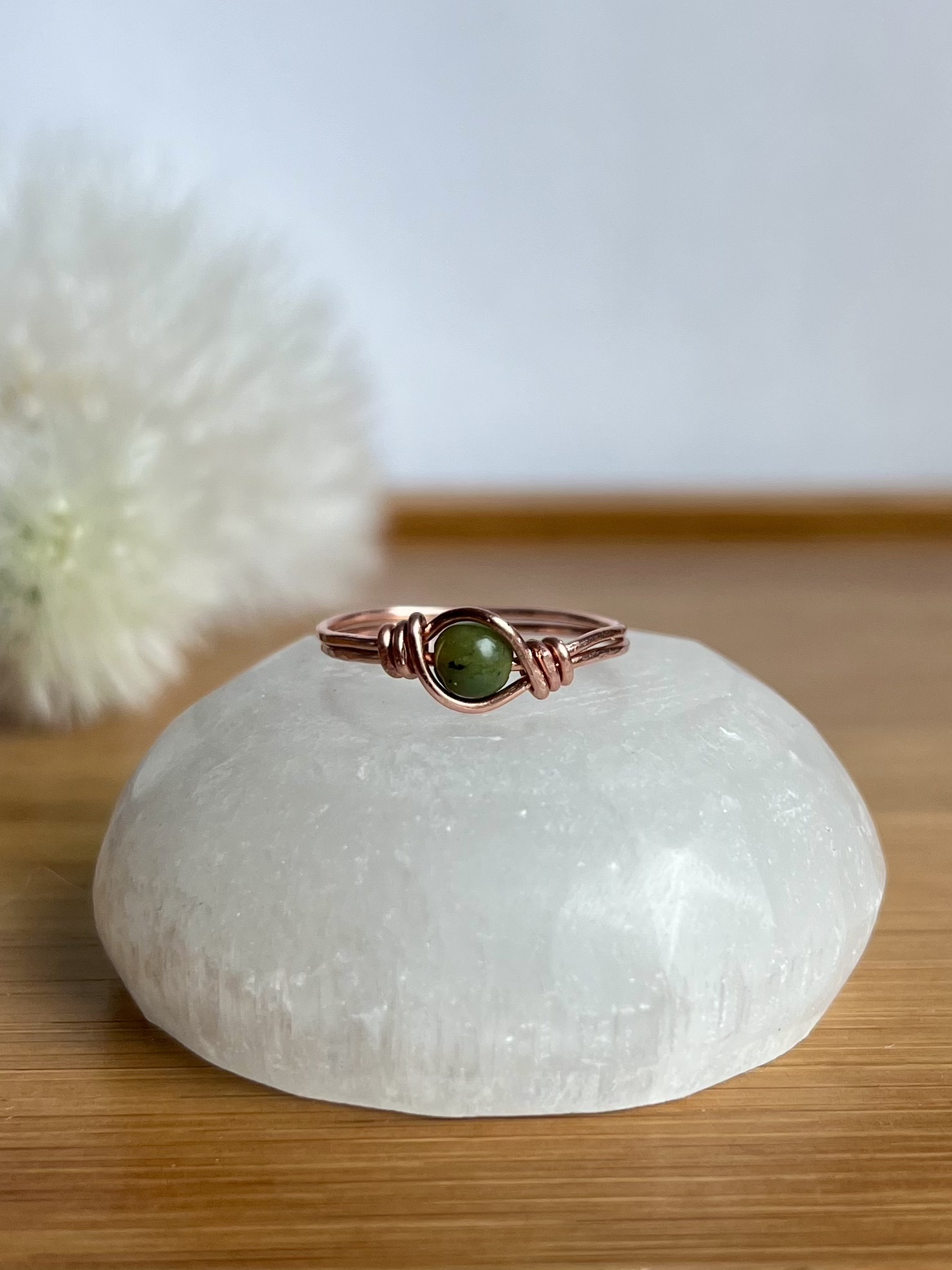 Dainty handmade jade eye ring